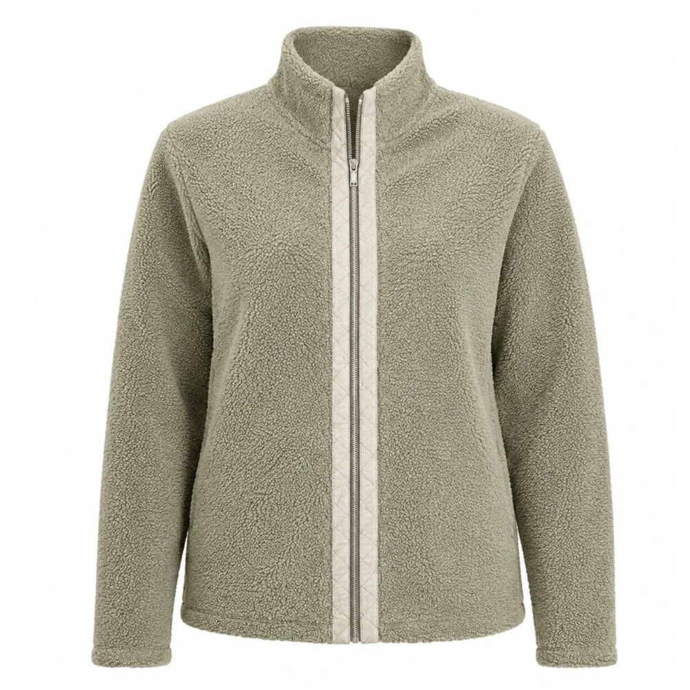 Tommy Bahama faux Sherpa Jacket Sz Large Sage Green Quilted Elbow Patches